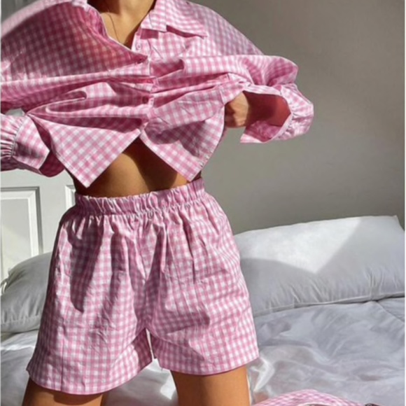 Pants - 2 pieces pink white Vichy loungewear match set